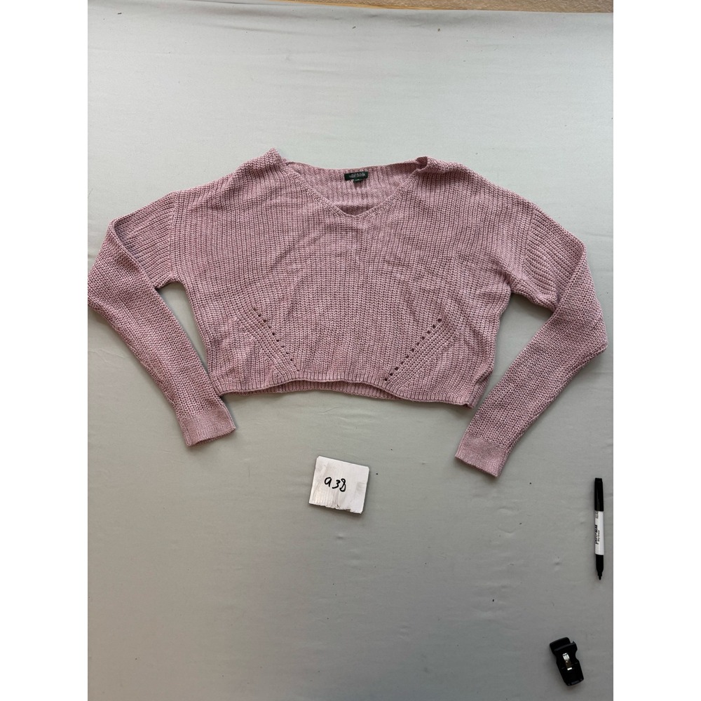 Wild Fable Pink Metallic Cropped V-Neck Shaker Knit Sweater Womens Medium